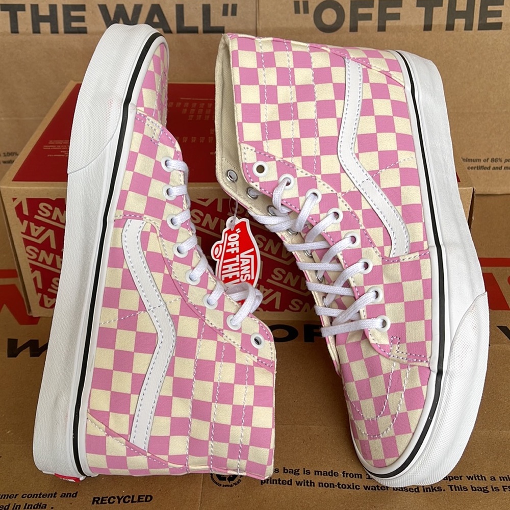 Vans Sk8-Hi Tapered Checkerboard Fchsapk/True White sneakers Men’s - Picture 12 of 16